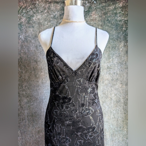 Fairycore Y2K 2000s Glitter Black Prom Slip Strap Dress - Picture 2 of 6